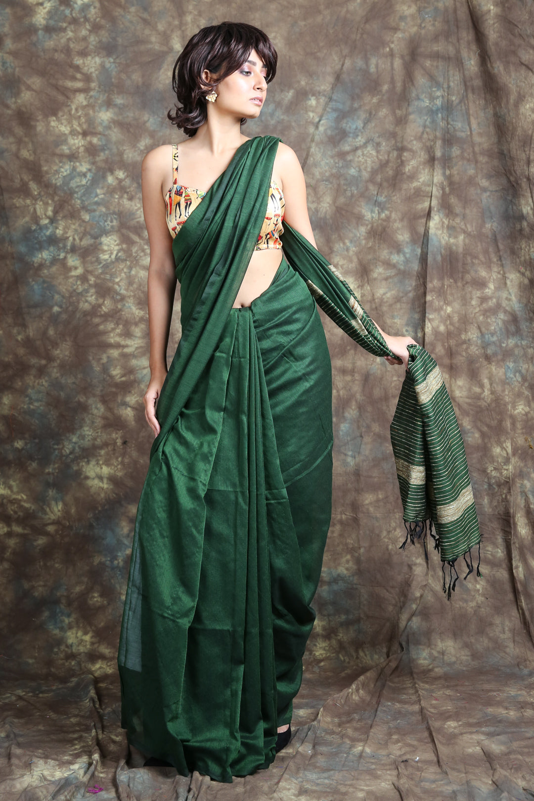 Green Blended Cotton Handwoven Soft Saree With Gheecha Pallu