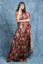 Load image into Gallery viewer, Caramel Brown Handwoven Soft Saree With Allover Flower Design
