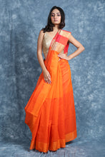Load image into Gallery viewer, Orange Blended Cotton Handwoven Soft Saree With Multicolor Pallu

