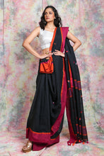 Load image into Gallery viewer, Black Cotton Handloom With Buti And Dual Border
