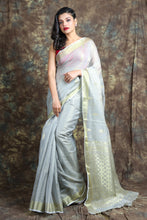 Load image into Gallery viewer, Off White Tissue Handwoven Soft Saree With Allover Zari Butta
