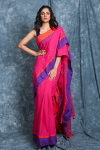 Load image into Gallery viewer, Dark Pink Cotton Handloom With Buti And Dual Border
