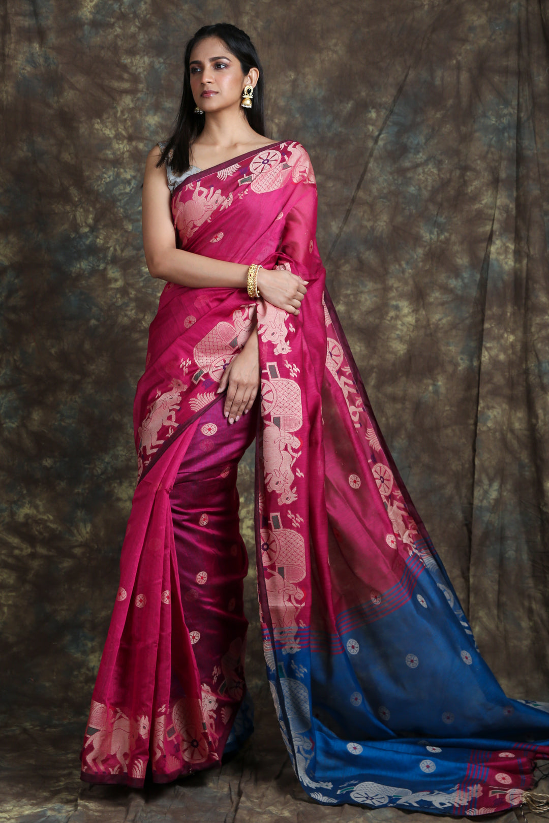 Pink Blended Cotton Handwoven Soft Saree With Design Border