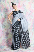 Load image into Gallery viewer, Silver Pure Cotton Handwoven Soft Saree With Box Design
