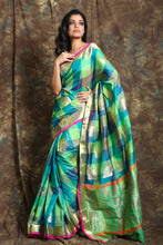 Load image into Gallery viewer, Green Multicolor Silk Saree With Zari Border
