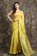 Load image into Gallery viewer, Yellow Tissue Handwoven Soft Saree With Allover Zari Butta
