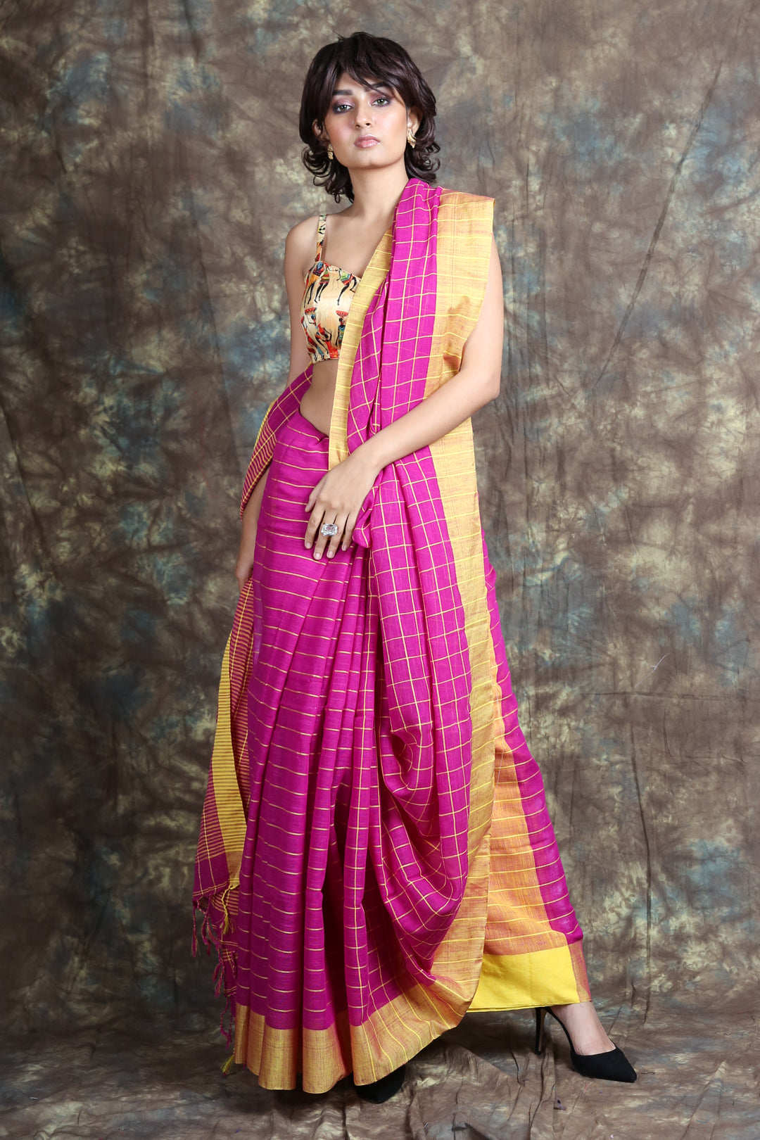 Pink Blended Cotton Handwoven Soft Saree With Allover Box Woven