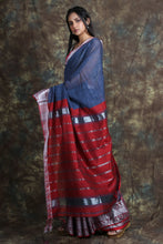 Load image into Gallery viewer, Grey Blended Cotton Handwoven Soft Saree With Zari Work

