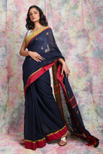 Load image into Gallery viewer, Denim Blue Cotton Handloom With Buti And Dual Border
