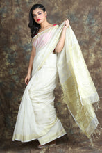 Load image into Gallery viewer, White Tissue Handwoven Soft Saree With Allover Zari Butta
