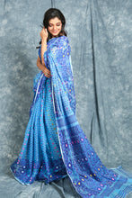 Load image into Gallery viewer, Sky Blue All Over Small Butta Weaving Jamdani With Flower Designed Border
