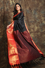 Load image into Gallery viewer, Black Silk With Red Zari Work Border
