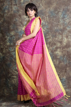 Load image into Gallery viewer, Pink Blended Cotton Handwoven Soft Saree With Allover Box Woven
