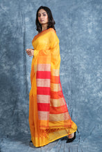 Load image into Gallery viewer, Yellow Blended Cotton Handwoven Soft Saree With Multicolor Pallu
