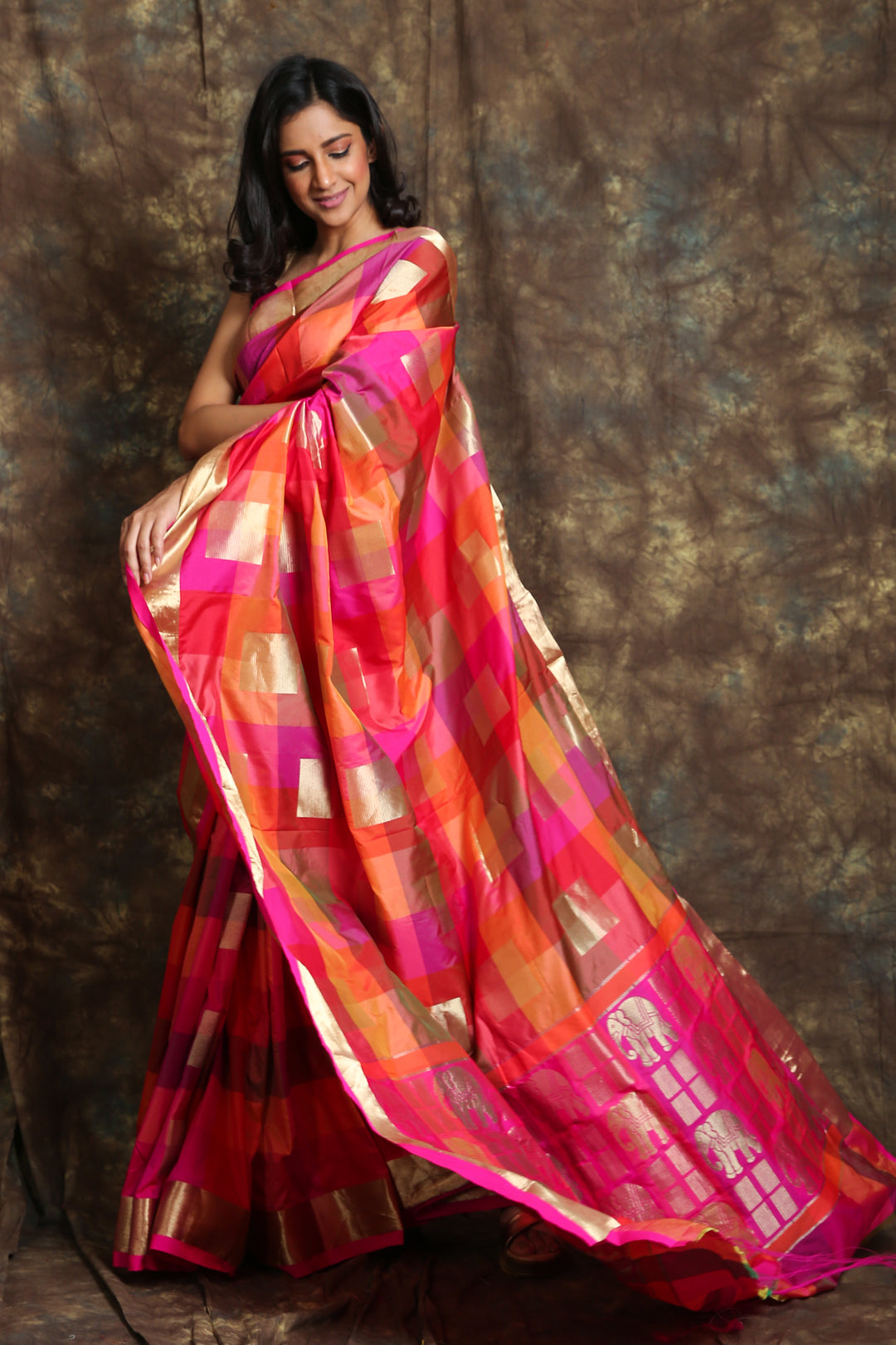 Pink Multicolor Silk Saree With Zari Border