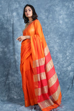 Load image into Gallery viewer, Orange Blended Cotton Handwoven Soft Saree With Multicolor Pallu
