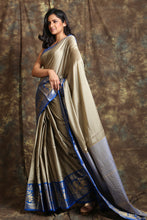 Load image into Gallery viewer, Dark Silver Silk With Blue Zari Work Border
