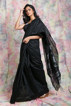 Load image into Gallery viewer, Black Sequence Handloom Saree With Rich Pallu
