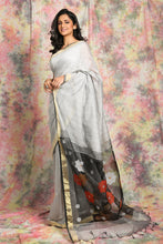 Load image into Gallery viewer, Smoke Grey Sequin Handloom With Black Resham Designed Pallu
