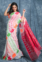 Load image into Gallery viewer, White Kalka Design Jamdani Saree With All Over Multicolor Butta
