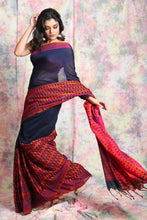 Load image into Gallery viewer, Navy Blue Begampuri Pure Cotton Saree With Skirt Border
