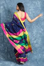 Load image into Gallery viewer, Blue Blended Cotton Handwoven Soft Saree With Multicolor Design Pallu
