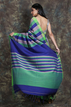 Load image into Gallery viewer, Multicolour Cotton Handwoven Soft Saree With Allver Stripes
