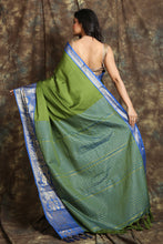 Load image into Gallery viewer, Pine Green Silk Saree With Blue Zari Work Border
