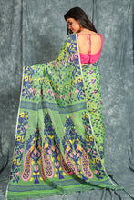 Load image into Gallery viewer, Kelly Green Jamdani Saree With All Over Multicolor Peacock Motif
