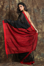 Load image into Gallery viewer, Black Handloom Saree With Red Border And Pallu
