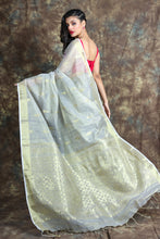 Load image into Gallery viewer, Off White Tissue Handwoven Soft Saree With Allover Zari Butta
