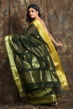 Load image into Gallery viewer, Pine Green Pure Cotton Handloom Saree With Dual Border

