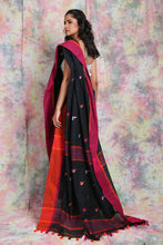 Load image into Gallery viewer, Black Cotton Handloom With Buti And Dual Border
