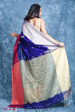 Load image into Gallery viewer, Blue Blended Cotton Handwoven Soft Saree With Gheecha Pallu
