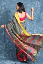 Load image into Gallery viewer, Grey Linen Handwoven Soft Saree With Multicolor Pallu
