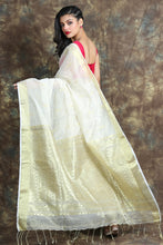 Load image into Gallery viewer, White Tissue Handwoven Soft Saree With Allover Zari Butta

