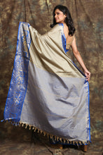 Load image into Gallery viewer, Dark Silver Silk With Blue Zari Work Border
