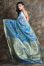 Load image into Gallery viewer, Light Blue Tissue Handwoven Soft Saree With Allover Zari Butta
