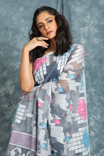 Load image into Gallery viewer, Slate Grey Jamdani Saree With All Over Weaving Motif
