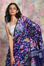Load image into Gallery viewer, Dark Blue Jamdani Saree With All Over Multicolor Peacock Motif
