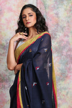 Load image into Gallery viewer, Denim Blue Cotton Handloom With Buti And Dual Border
