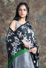 Load image into Gallery viewer, Black Handwoven Soft Saree With Allover Flower Design
