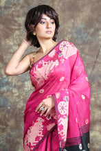 Load image into Gallery viewer, Pink Blended Cotton Handwoven Soft Saree With Design Border
