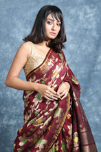 Load image into Gallery viewer, Caramel Brown Handwoven Soft Saree With Allover Flower Design
