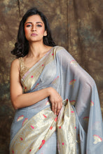 Load image into Gallery viewer, Steel Blue Woven Silk Saree
