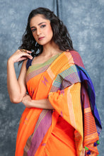 Load image into Gallery viewer, Orange Handloom saree With Thread Work And Dual Border
