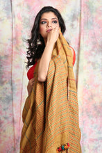 Load image into Gallery viewer, Tawny Brown Kantha Style Pure Linen Saree
