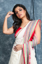 Load image into Gallery viewer, White Begampuri Pure Cotton Saree With Multicolor Skirt Border
