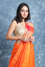 Load image into Gallery viewer, Orange Blended Cotton Handwoven Soft Saree With Multicolor Pallu

