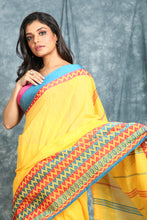 Load image into Gallery viewer, Yellow Begampuri Pure Cotton Saree With Skirt Border
